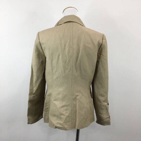 TAHARI Arthur S Levine Petite Beige Linen Blend Flap Pockets Blazer Jacket - Picture 7 of 8